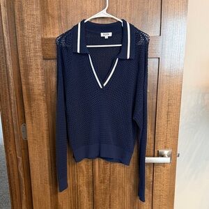 525 America Navy V-Neck Sweater with White Trim